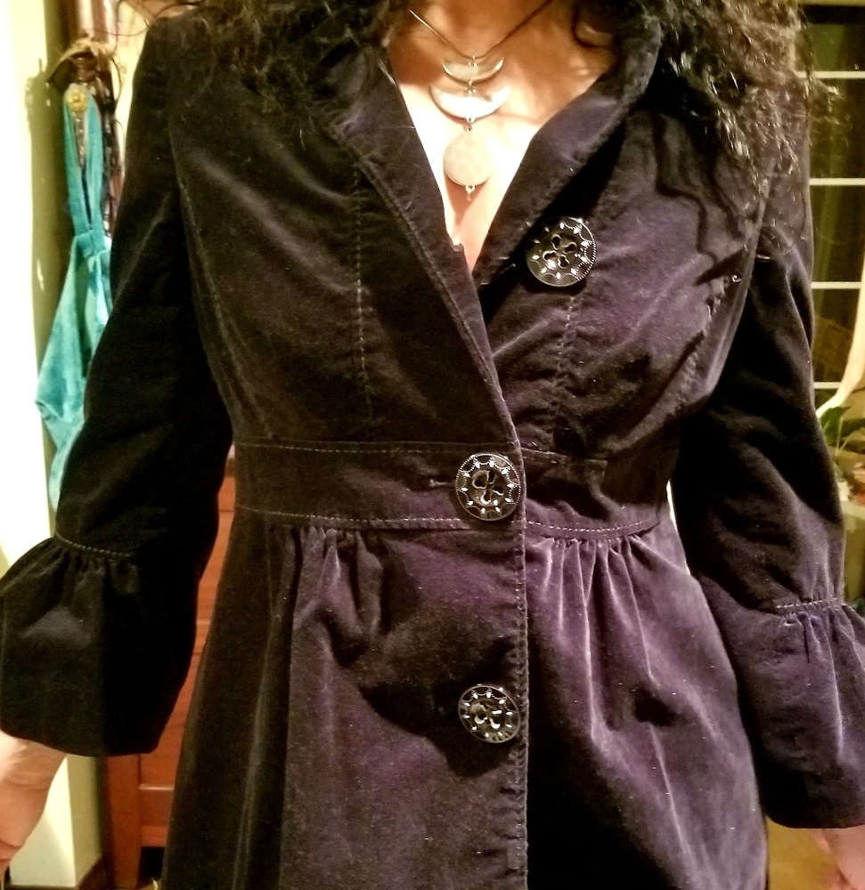 Velvet Trench Coat Medium with silky floral lining - Picture 4 of 8